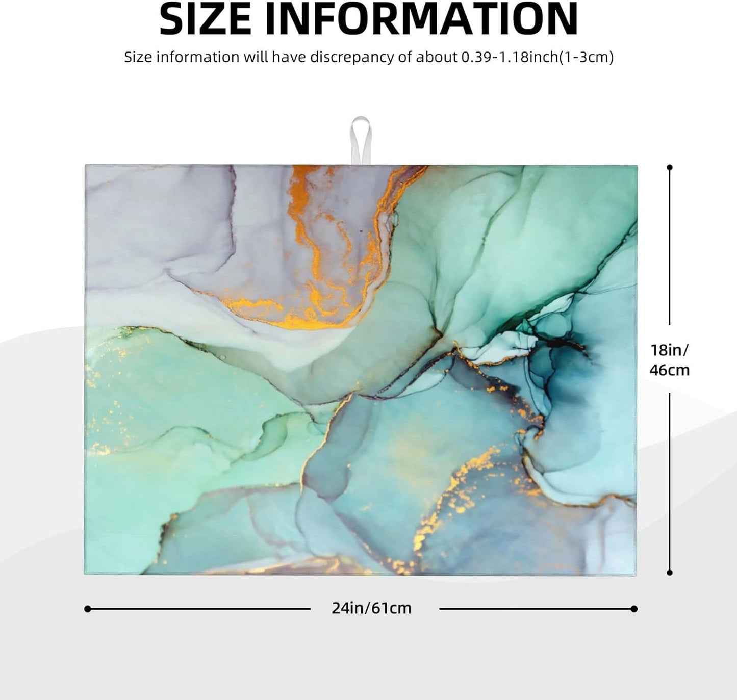 Teal Marble Golden Swirls Pattern Dish Drying Mats For Kitchen Counter Microfiber Absorbent dish Mat Xl Reversible Drying Mats For Countertop 18 Inch X 24 Inch