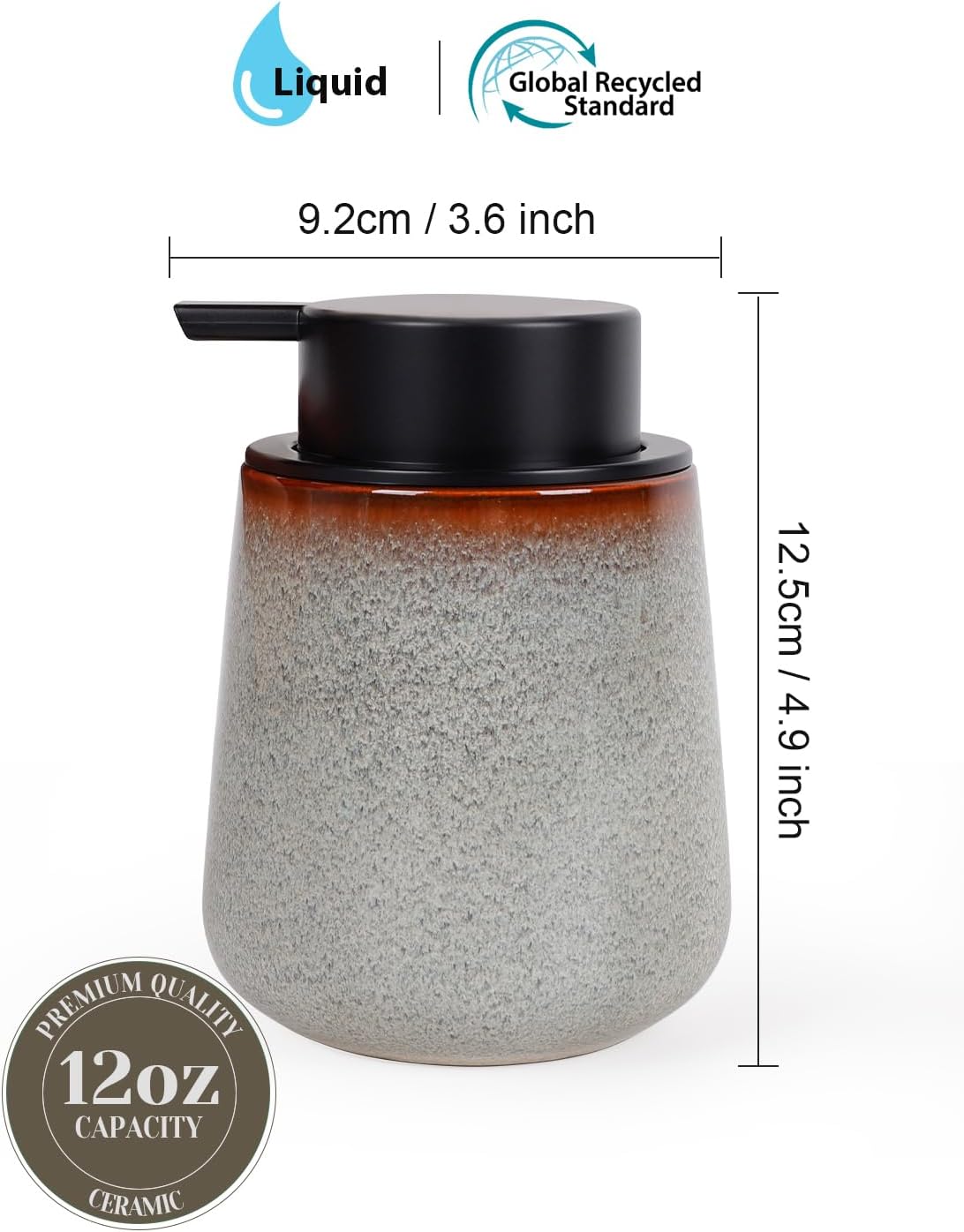 INGOFIN Ceramic Lotion Dispenser - 12 oz Refillable Hand Soap Dispenser Bathroom, Modern Liquid Dispenser with Pump, Dish Soap Dispenser for Kitchen, Kiln-Glazed