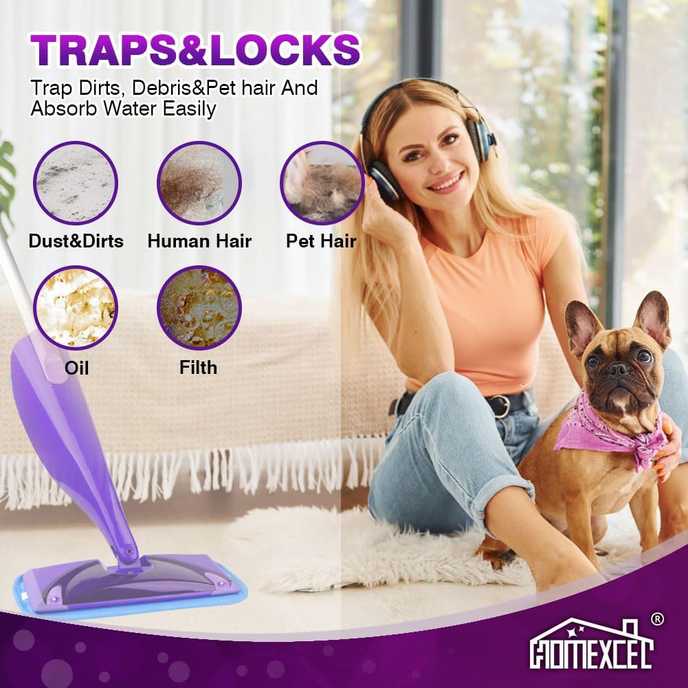 HOMEXCEL Reusable Mop Pads Compatible with Swiffer WetJet (8 Pack) - 12-inch Microfiber Mop Pads Wet Jet Refills for Wet Mopping Cloths - Hardwood Floor Cleaning