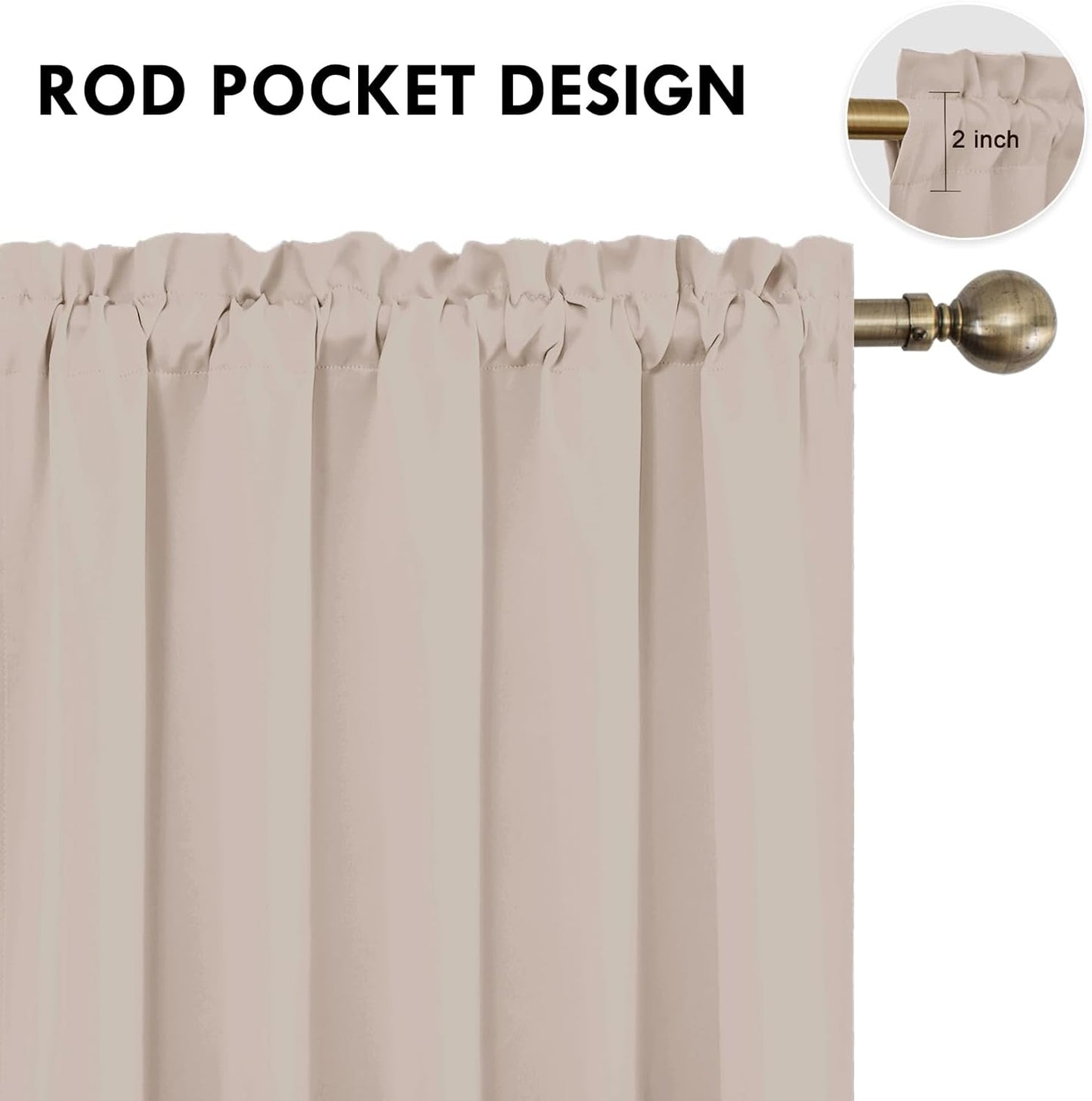 DWCN Blackout Curtains for Living Room Thermal Insulated, Energy Saving & Noise Reducing Bedroom Curtains, Camel, W 60x L 63 Inch, Set of 2 Rod Pocket Curtain Panels