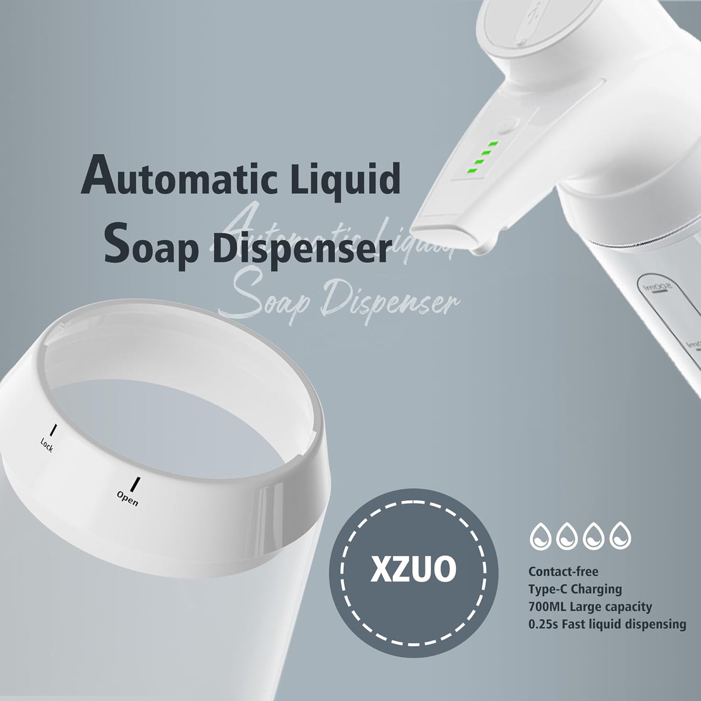 Automatic Soap Dispenser Touchless, 23.7oz/700ml, Rechargeable Liquid Soap Bottle with Motion Sensor for Bathroom & Kitchen