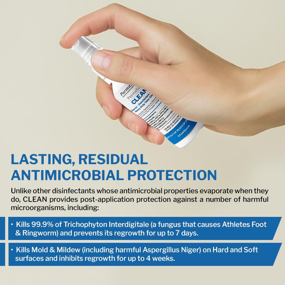 PermaSafe CLEAN, All-Purpose Hospital Disinfectant Cleaner; No Rinse, Hard, Soft & Food Contact Surface Sanitizer; Mold, Mildew and Fungi Killer; Odor Eliminator; Allergen Remover & More (32 Fl Oz)