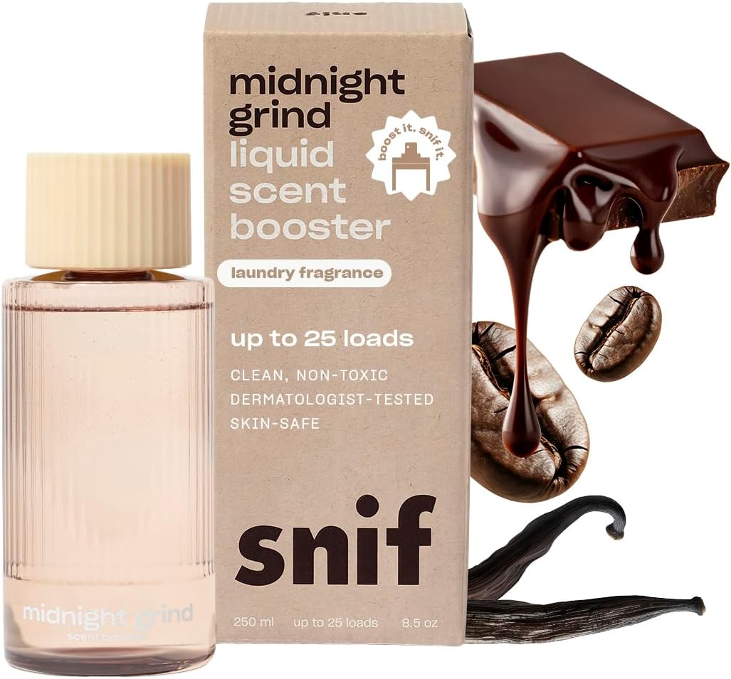 Snif Midnight Grind Scent Booster, Bold, Rich Espresso Scent, 25 Loads, Non-Irritating to Skin, Clean, Non-Toxic, Vegan, Cruelty Free, 8.5oz