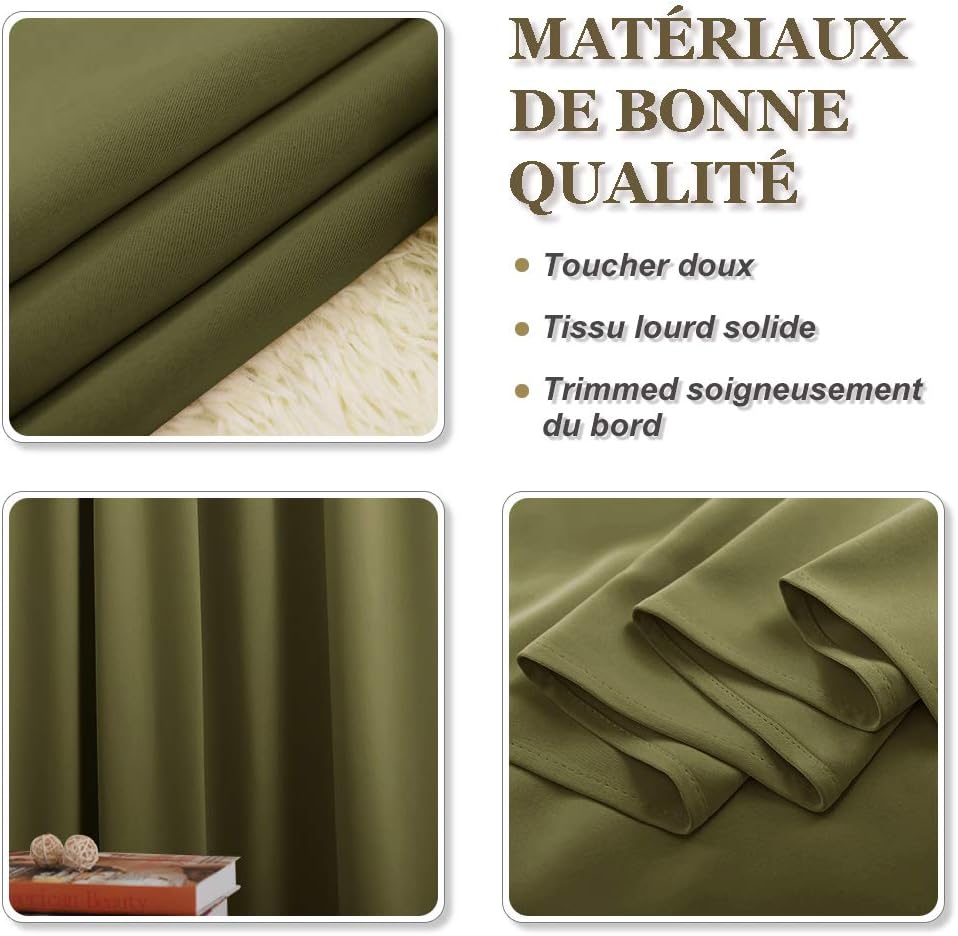 PONY DANCE Window Curtain Tiers - (42 by 36 inches, Olive Green, 2 Pieces) Room Darkening Curtains Short Panels Drapes for Small Half Window Kitchen Decor