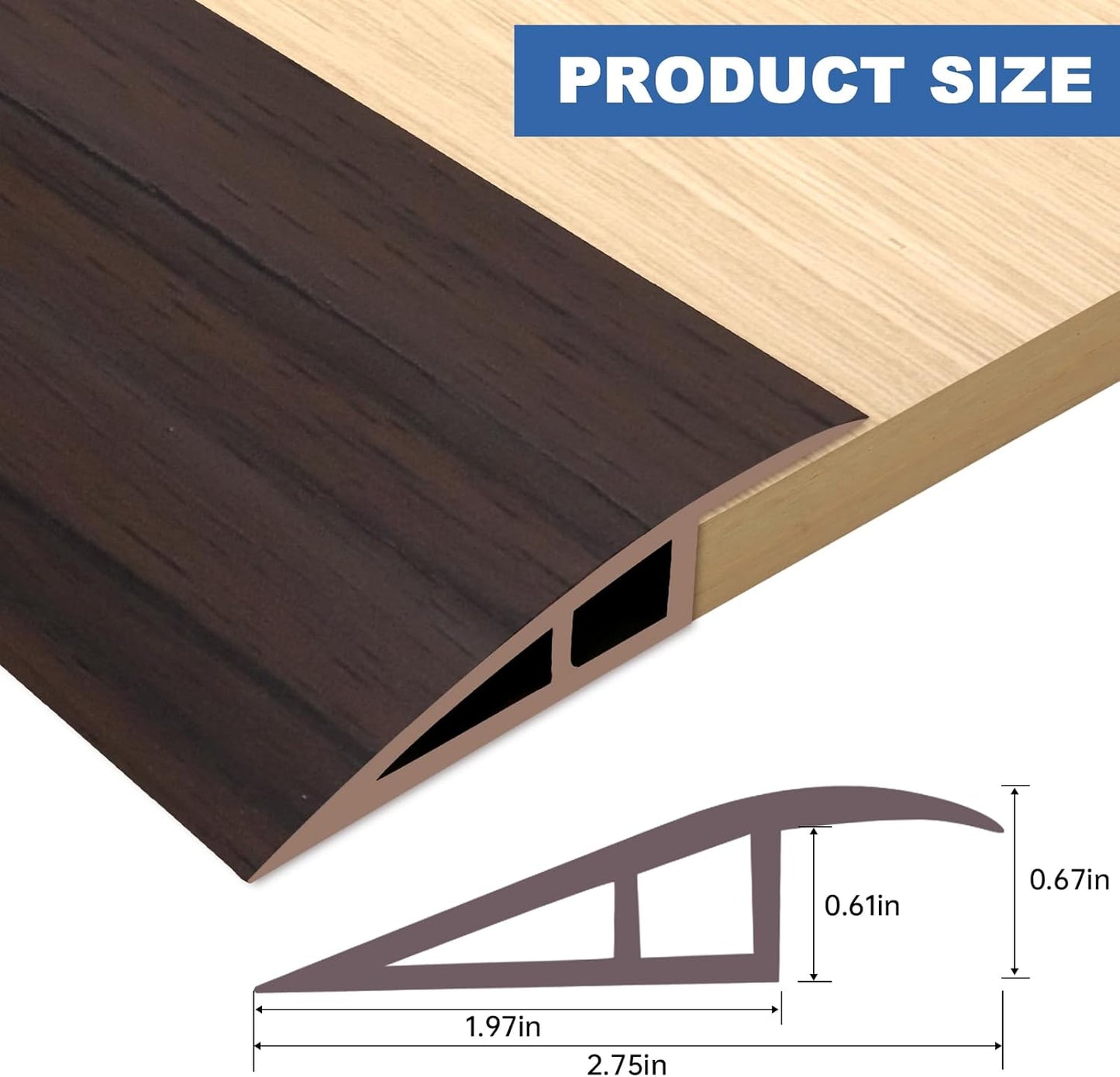 Vinyl Door Threshold Flooring Transition Strip Self Adhesive Carpet Edging Strip for Laminate Doorway Edge Threshold from 2/5" to 3/5" (Brown Wood Grain, 6.6 Ft)