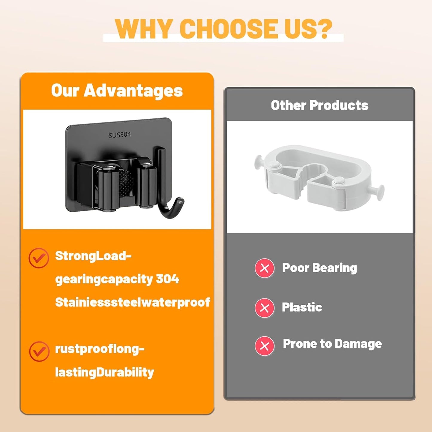 Mop and Broom Holder Wall Mount Stainless Steel Broom Mop Hanger Wall Mounted Garden Tool Rack Organizer for Closet Garage Laundry Room Kitchen Decor (Black) (6)