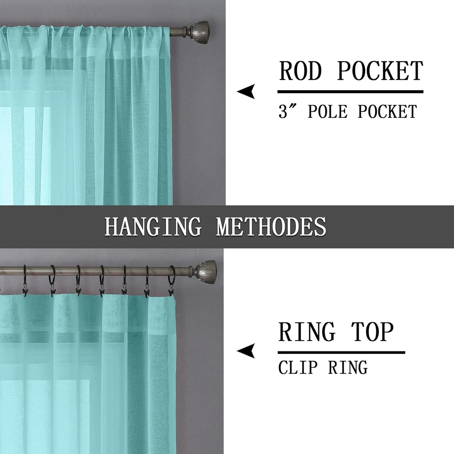 Tollpiz Sheer Curtains Linen Textured Living Room Curtain Sheers Light Filtering Rod Pocket Voile Curtains for Bedroom, 42 x 63 inches Long, Crystal Blue, Set of 2 Panels