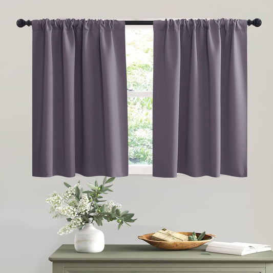 RYB HOME Bathroom Window Curtains - Blackout Curtains Small Window Short Drapes for Kitchen Bedroom Living Room Kids Nursery Room RV, W 42 x L 36 inch per Panel, Greyish Purple, 2 Pcs