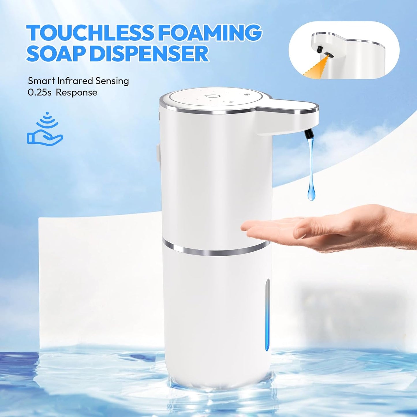 Automatic Soap Dispenser Touchless,Liquid Hand Soap Dispenser 12.8oz USB 4levels Adjustable Dispenser Electric Wall Mounted Smart for Bathroom and Kitchen Dish Soap，Easy for Toddlers(White)