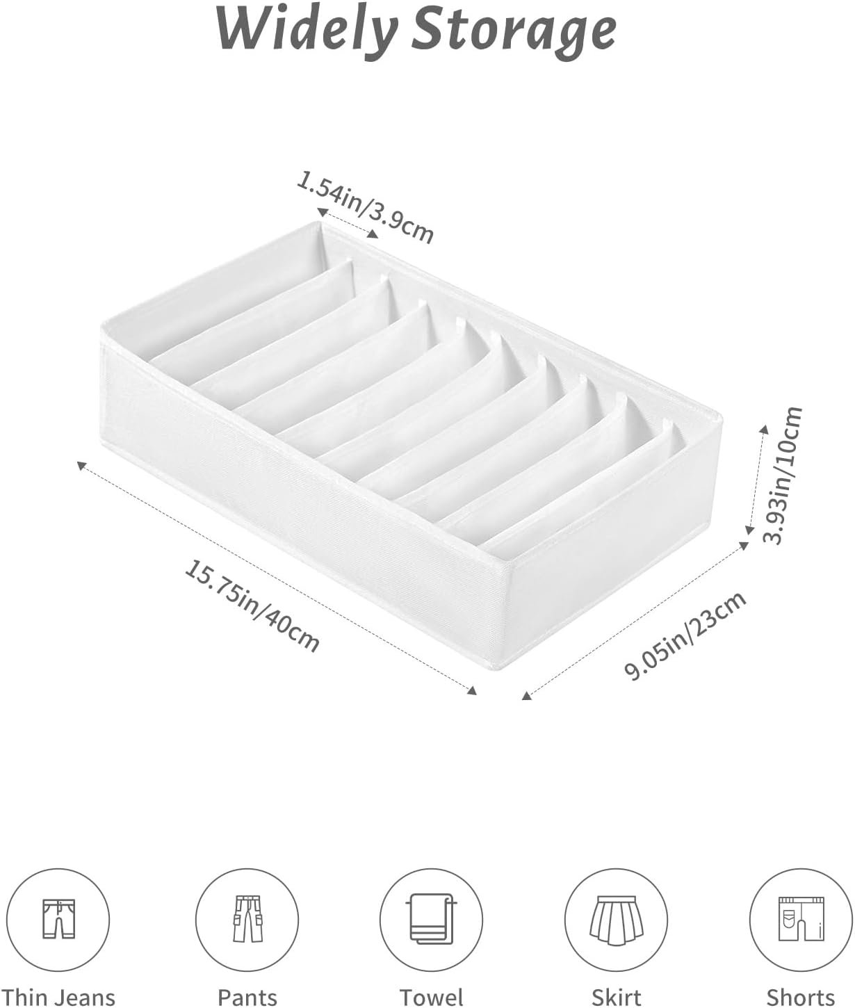 4 Packs T-shirt Drawer Organizers for Clothing,10 Grids Compartment Wardrobe Storage Box, Clothes Organizer for Folded Clothes, T-shirt, Legging, Silk Scarve-White