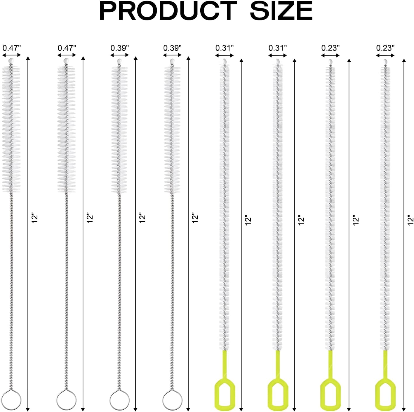 8-Piece Straw Cleaner Brush Set for Cleaning Straws - (4-Size) Extra Long Nylon Pipe Cleaners, Reusable Straw Cleaning Brush for Stanley Tumbler, Sippy Cup, Baby Bottle and Tubes (Type B)