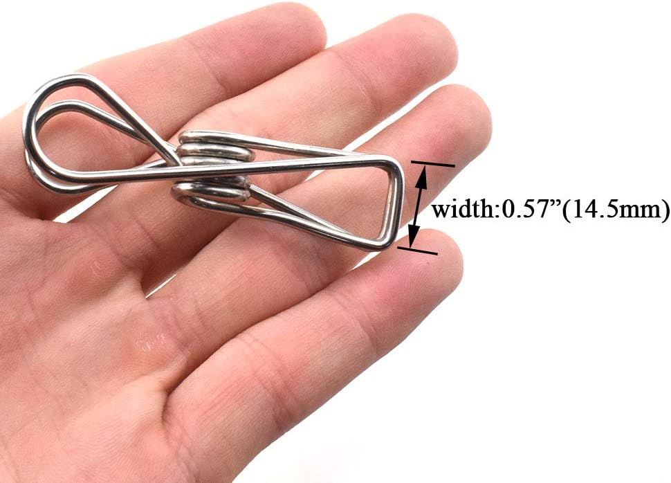 HAHIYO Clothespins Chip Clips All Metal Stainless Steel No Rust Stains Strong Grip in Heavy Wind 2.5 Inches 14 Pack Large Do Not Fall Apart Open Wide for Holding Clothes Snack Bag Clamps