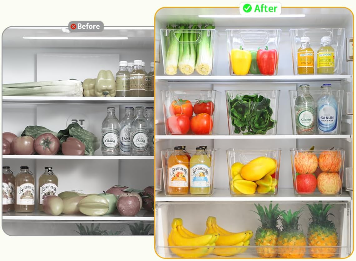 Attelite Clear Plastic Storage Bins,Large 12 Pack Pantry Organizer with Handle,BPA Free Plastic Storage Containers for Fridge,Closet,Bathroom,Under Sink and Kitchen Organization