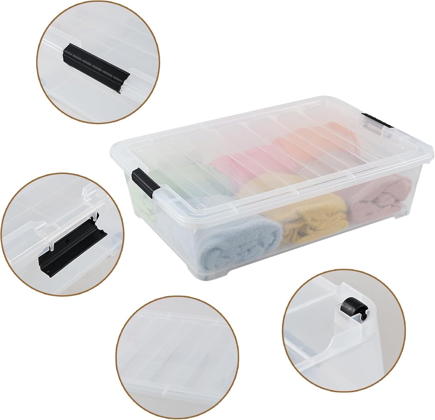 Kiddream 3-Pack 50 Quart Plastic Underbed Storage Bins with Lids/Wheels, Large Clear Storage Box