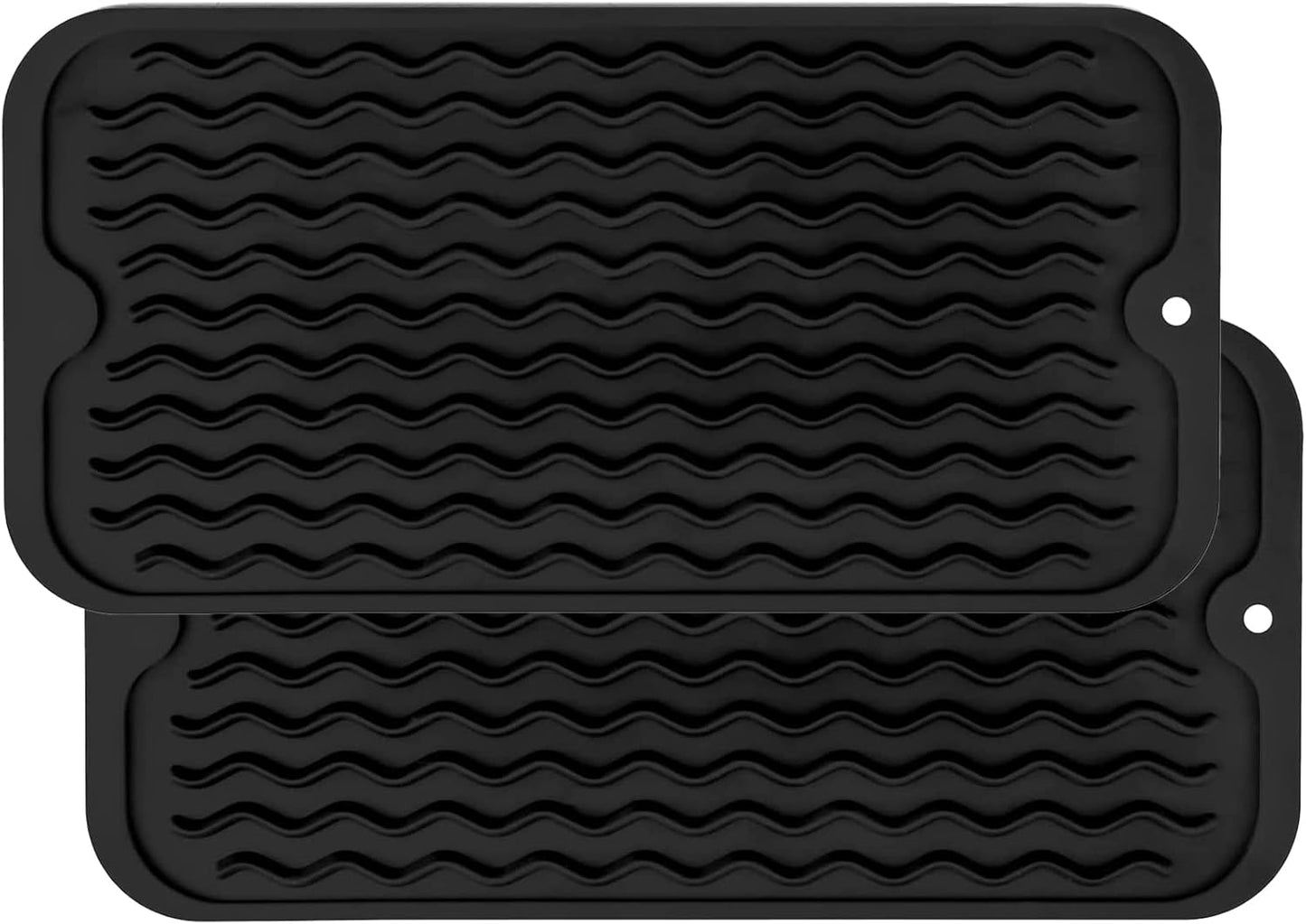 ZLR 2 Pcs Silicone Dish Drying Mats for Kitchen Counter, Eco-Friendly Fast Dry Dish Mat, Easy Clean Multi Usage Drying Matt, Heat Resistant Trivet, 6" x 12" Extra Small, Black