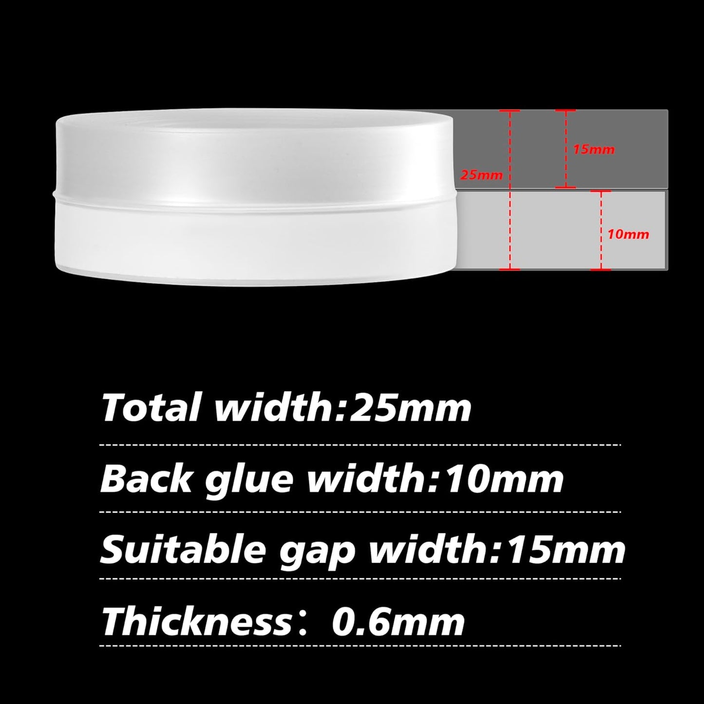 RECAPS 25mm 16.4 Feet Silicone Weather Stripping Door Seal, Transparent Under Door Gap Filler for Draft Stopper Adhesive Doors Windows and Shower Glass Gaps