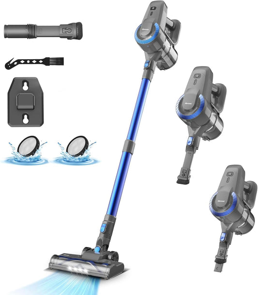 DEVOAC Cordless Vacuum Cleaner, Ultra-Lightweight Stick Vacuum, 2200mAh Battery Up to 40mins Runtime, 6 in 1 Powerful Handheld Vacuum for Home Hard Floor Carpet Pet Hair (Sky)