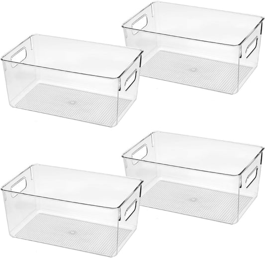 Clear Plastic Storage Bins, Pantry Organizers and Storage Containers Fridge Organizer Bins for Organizing Kitchen Cabinet Organizer Bin Bathroom Freezer Refrigerator Organization