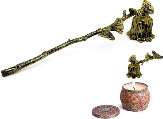 Candle Snuffer, Candlesnuffers Wick Snuffer Candle Extinguisher Accessory for Putting Out Extinguish Candle Wicks Flame Safely, Ginkgo Leaf Design Retro Gold