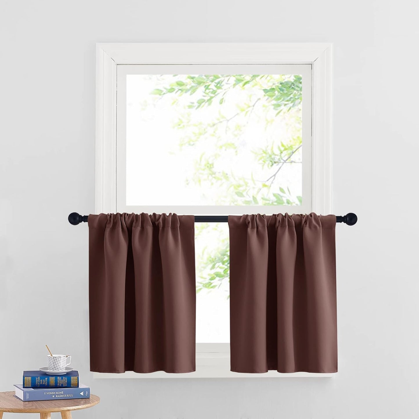 RYB HOME RV Curtains Blackout - Thermal Insulating Privacy Door Windows Camper Curtains for Kids Nursery RV Bunk Bedroom Windows Bathroom, Width 29 x Length 30, Chocolate Brown, 2 Pcs