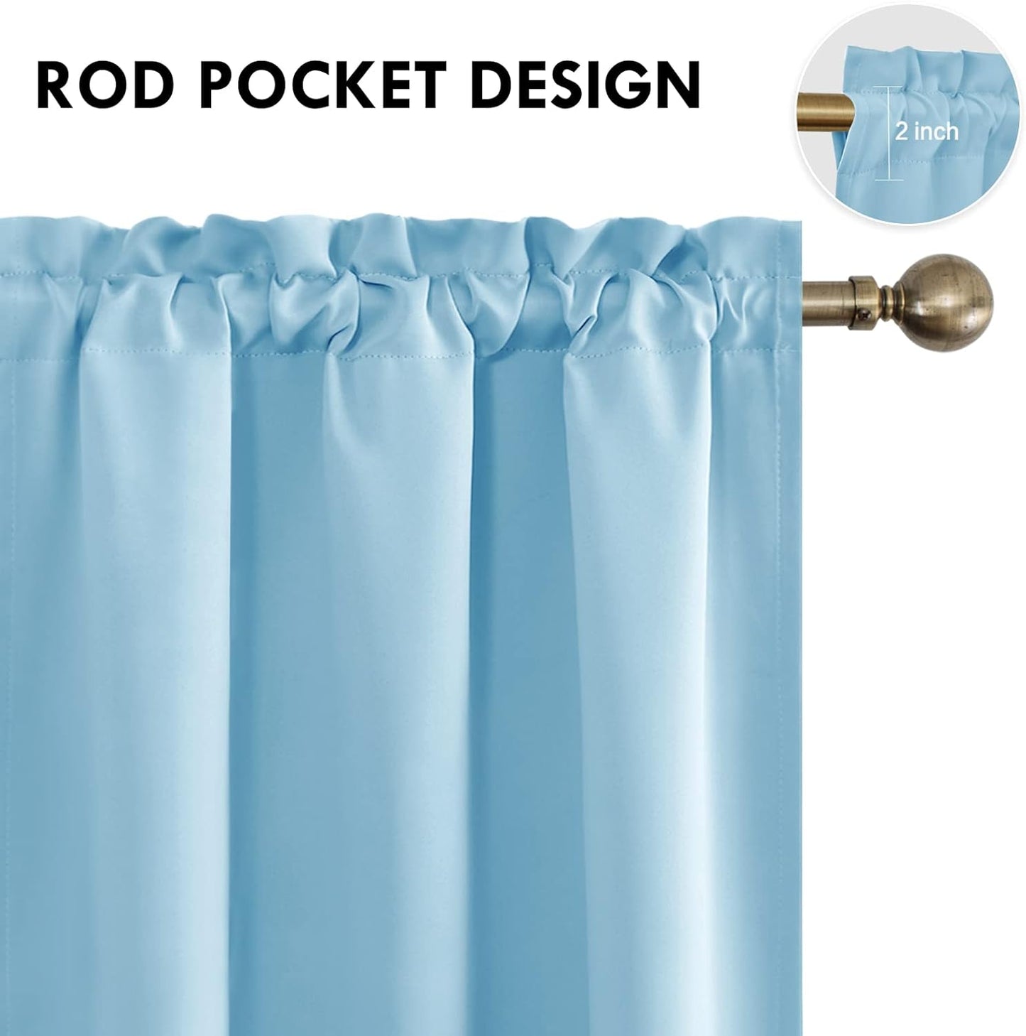 DWCN Blackout Curtains for Bedroom - Thermal Insulated Privacy Energy Saving Rod Pocket Drapes for Living Room, W 38 x L 72 Inch, Light Blue, Set of 2