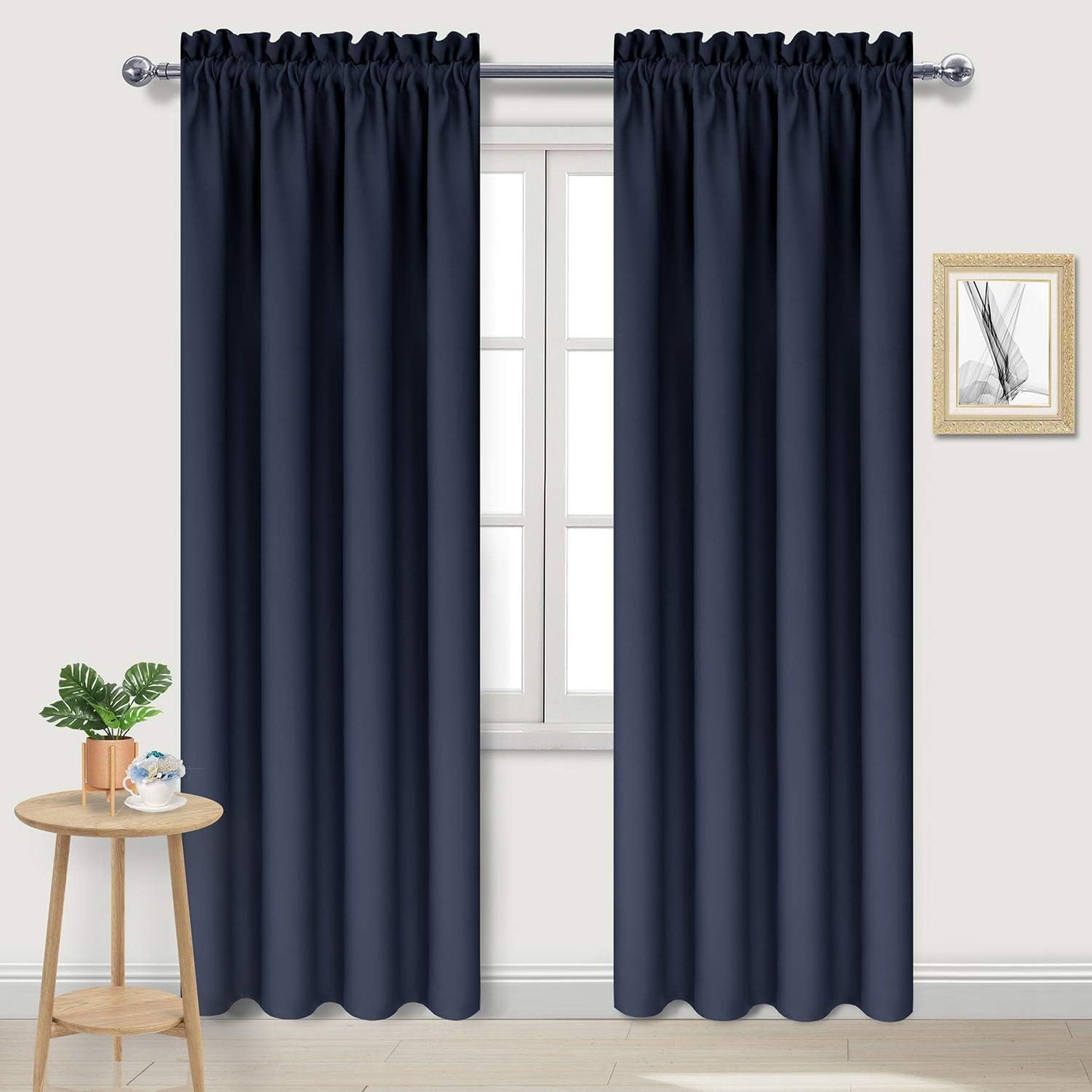 DWCN Blackout Curtains Room Darkening Thermal Insulated Bedroom Curtains Window Curtain Panels, 38 x 84 inches Long, Set of 2 Navy Rod Pocket Drapes