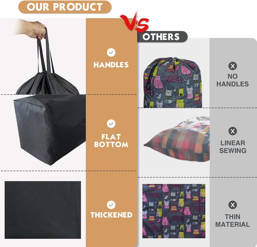 Washable Travel Laundry Bag with Handles and Drawstring (2 Pack), Heavy Duty Large Enough to Hold 3 Loads of Laundry, Fit a Laundry Basket or Clothes Hamper, 27.5x34.5 in,Black