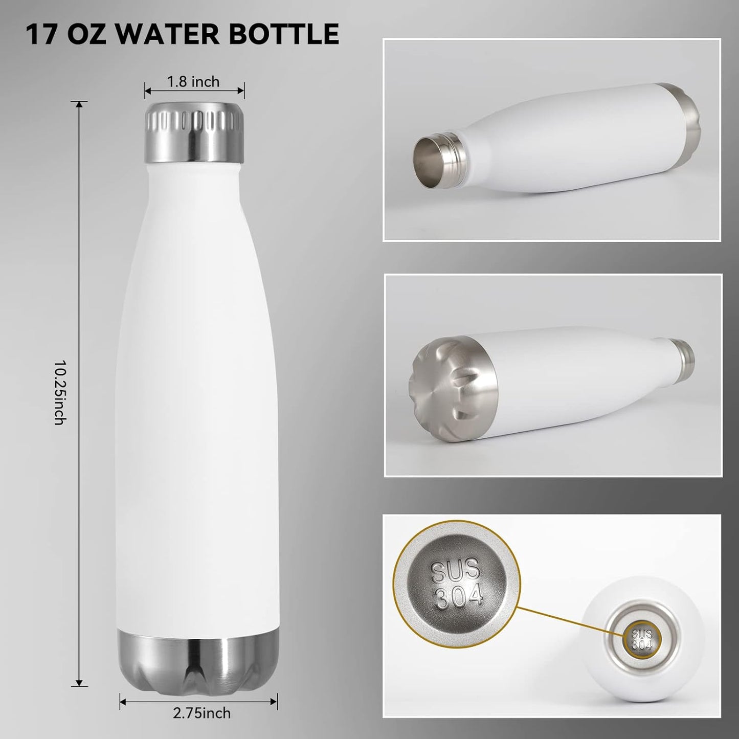 VEGOND 17oz Stainless Steel Water Bottles Bulk, Reusable Metal Sports Water Bottle Keeps Drink Hot and Cold, BPA Free Double Wall Vacuum Cola Shape Insulated Water Bottles for Camping Gym, 8 Pack