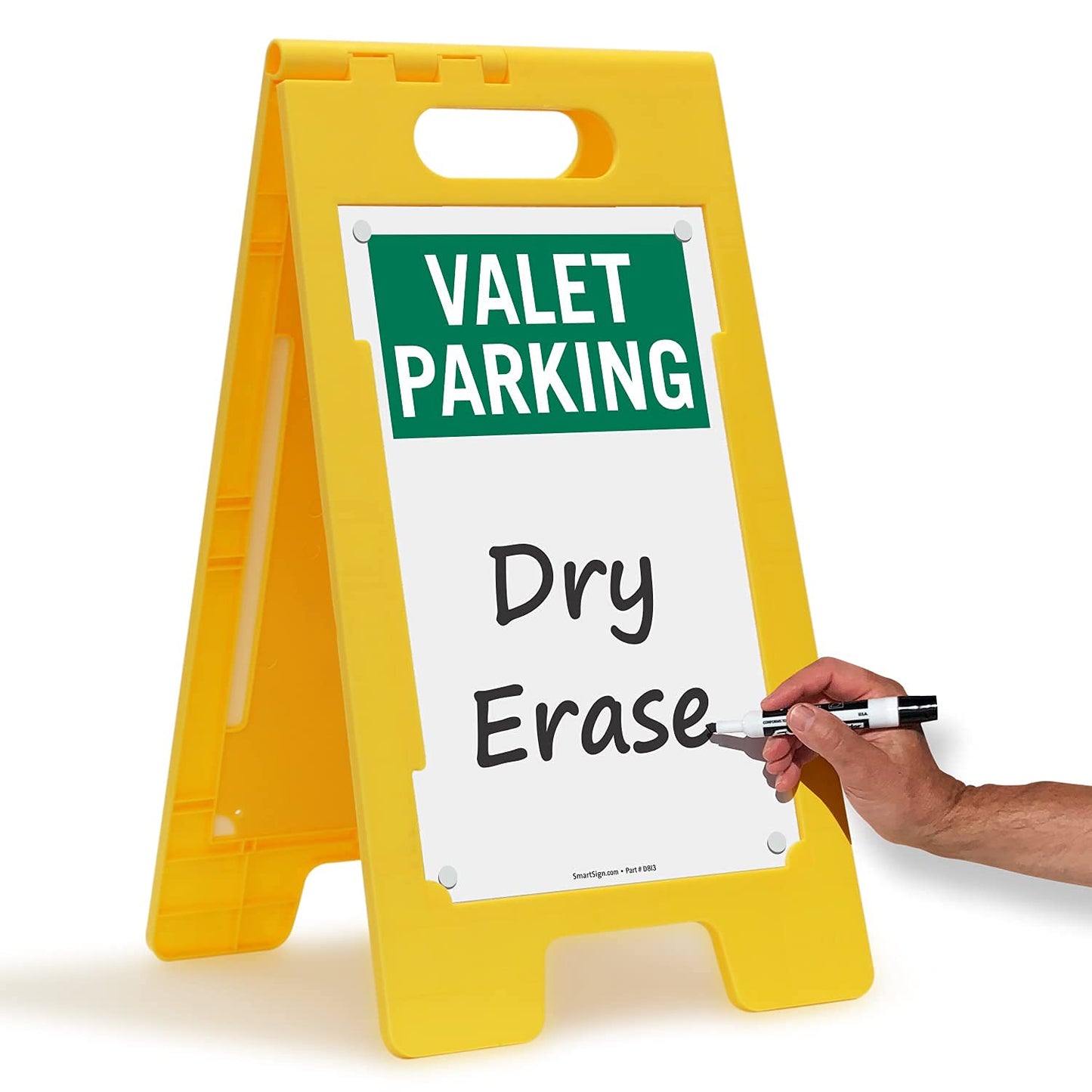 SmartSign 25 x 12 inch Dry Erase “Valet Parking” Two-Sided Write-On Standing Floor Sign, White-Board Finish, Polypropylene Plastic, Yellow, Green and White, Made in USA