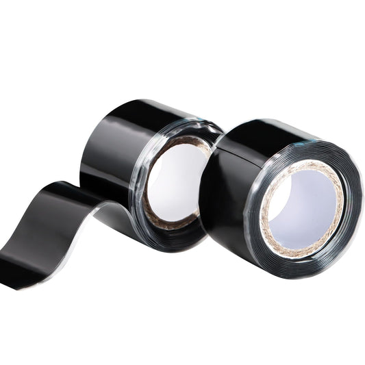 Self Fusing Silicone Tape 2 Rolls 1 in x 5' Black Waterproof Rubber Leak Proof Sealing Rubber Self-amalgamating Tape for Emergency Hot and Cold Water Pipe Repairs and Tool Fixation