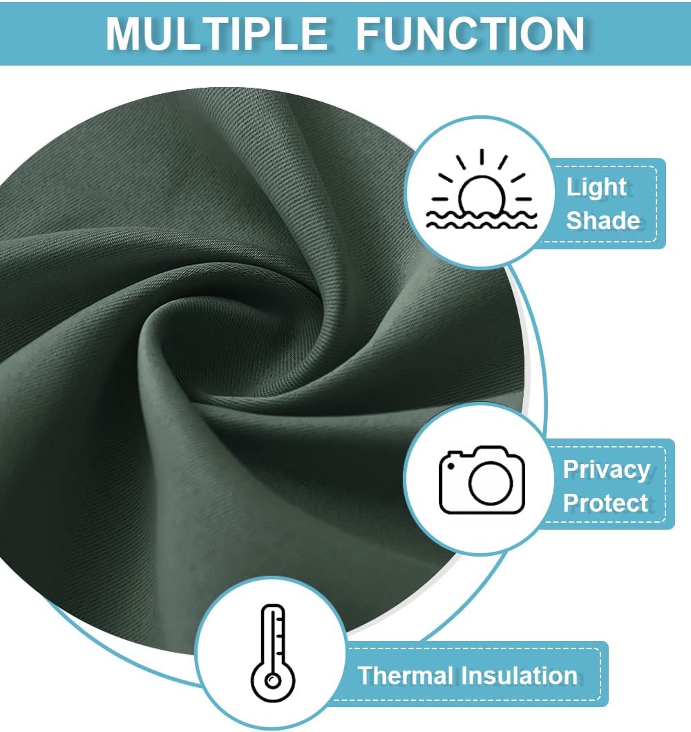 RYB HOME Room Darkening Curtains 84 inches Length 2 Panels Set, Extra Wide Privacy Assured Blackout Window Covers Thermal Insulated Rod Pocket Drapes for Living Room, 70 x 84 inch, Dark Green