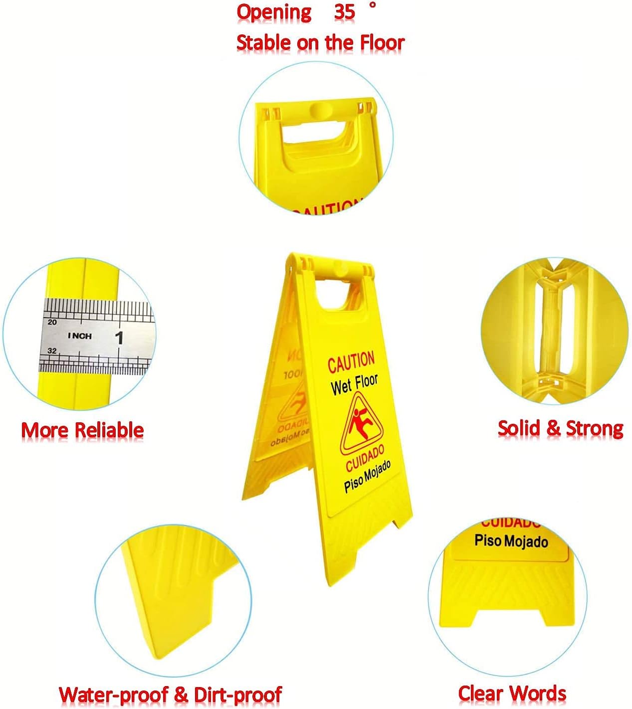Displayforever 6 Packs Caution Wet Floor Signs for Restaurant, Restroom, Office | 2-Sided Safety Bright Yellow Bilingual Sign | Cuadado Piso Mojado| Avoid Fall & Slip Accident