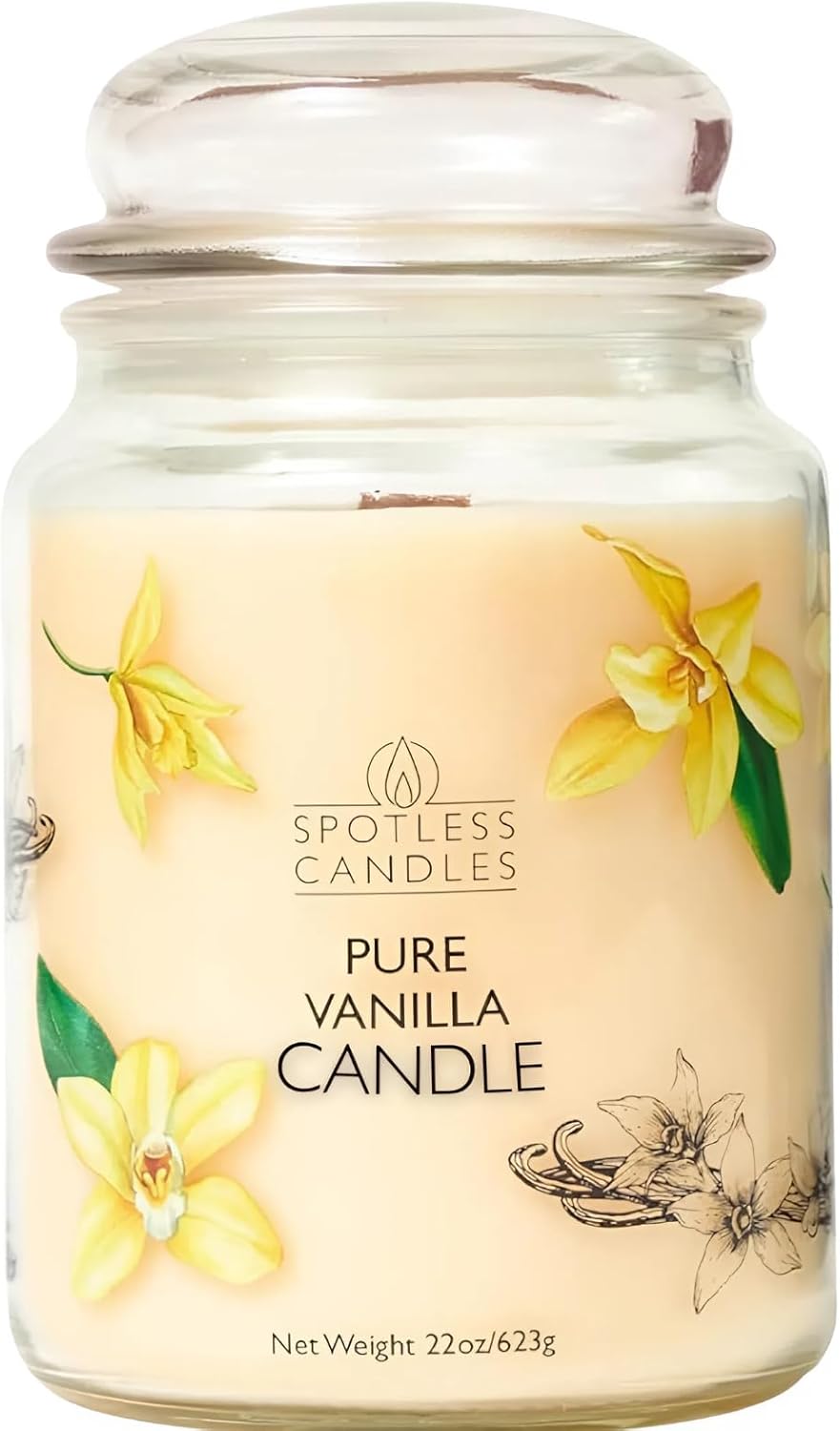 Vanilla Candle 22oz 16" x 9" Reusable Jar Candle 130 Hours Long Burn Time with Wooden Wick in Presentation Gift Box & Protective Shipper Spotless Leopard