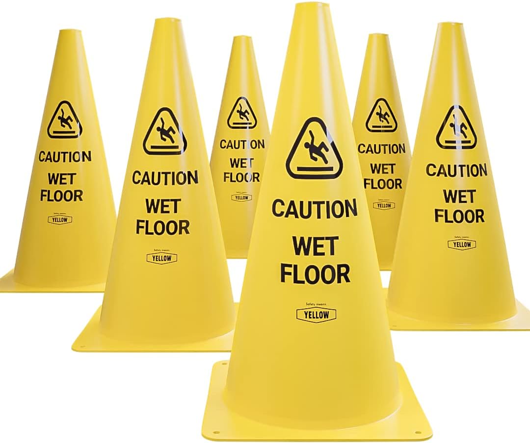 Yellow Safety® Commercial 19 Inch "Caution Wet Floor" Sign Cone, 6 ct., Easy to Use and Store