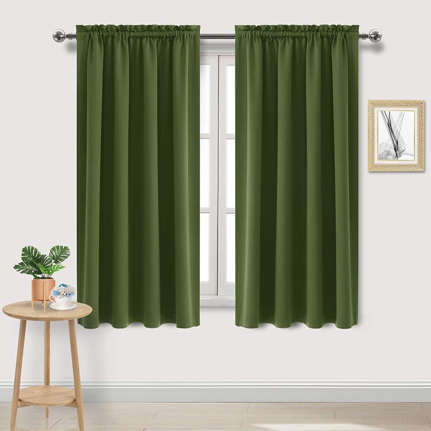 DWCN Olive Green Room Darkening Blackout Curtains - Thermal Insulated Privacy Energy Saving Window Curtain Drapes 38 x 63 inch Length, Set of 2 Bedroom Living Room Curtains