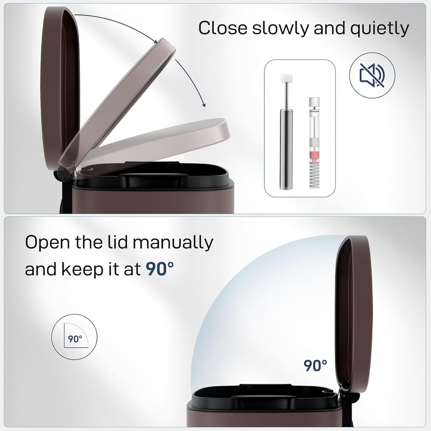 Arlopu 8 Gallon Step Trash Can, Stainless Steel Garbage Bin, Soft-Close Rubbish Bin with Removable Plastic Inner Bucket, Fingerprint-Proof, Lid Dustbin, Suit for Kitchen Home (Brown, 30L)