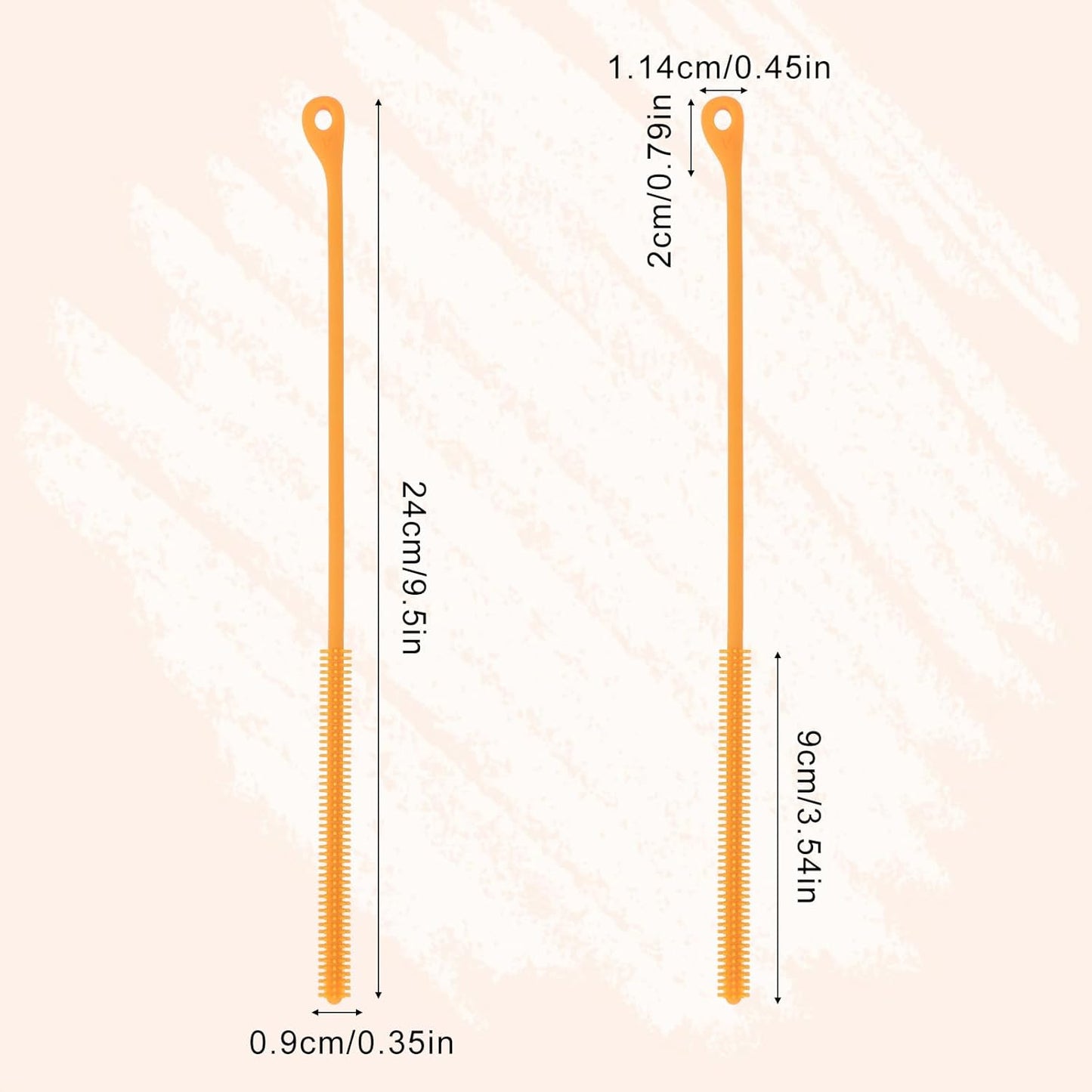 2pcs Silicone Straw Brush, 9.5in Straw Cleaner Brush Extra Long Cleaning Brushes Reusable Travel Drinking Bottle Lid Cleaning Tool for Stanley Metal Glass Straws (Orange)