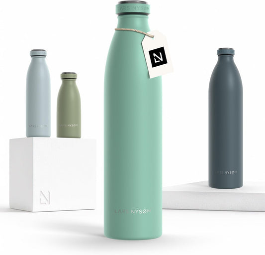 LARS NYSØM Stainless Steel Insulated Water Bottle 12oz 17oz 25oz 34oz 51oz | Insulated Thermo Flask for Hot and Cold Beverages | Leakproof Drinking Bottle (Aqua Turquoise, 33.9 oz)