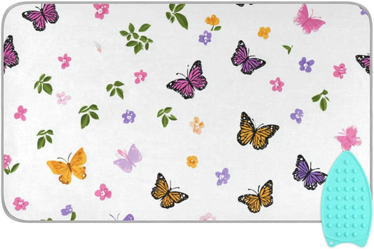 Pretty Butterfly Flower Ironing Mat for Table top Portable Ironing Pad Blanket for Washer Dryer Countertop Travel