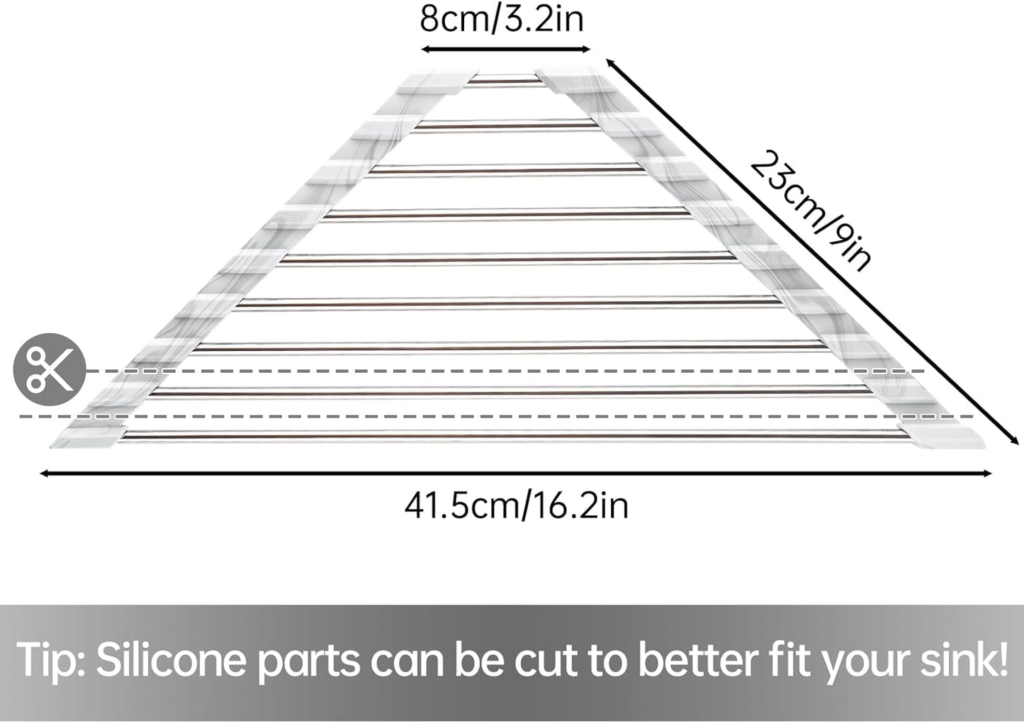 Tomorotec Marble Triangle Roll-Up Dish Drying Rack for Sink Corner - Small, Foldable, Stainless Steel, Multipurpose Kitchen Drainer Caddy, Trivet, Rustproof Organizer, Storage Shelf