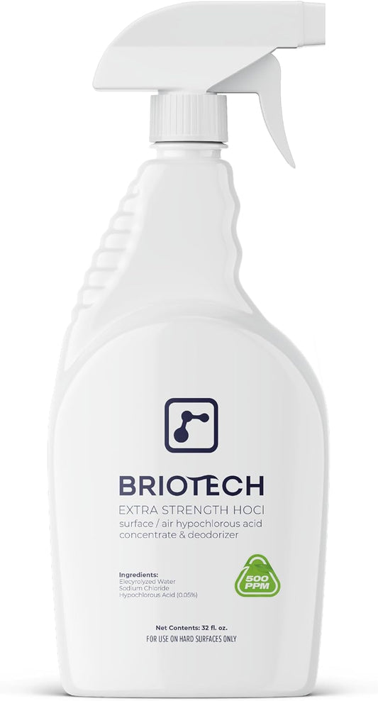 BRIOTECH Extra Strength HOCl Cleaner, 500 PPM Hypochlorous Acid Concentrate, ULV Foggers & Humidifiers, Professional Deodorizer for Dental, Offices, Schools, Homes, Peroxide Free, 32 fl oz