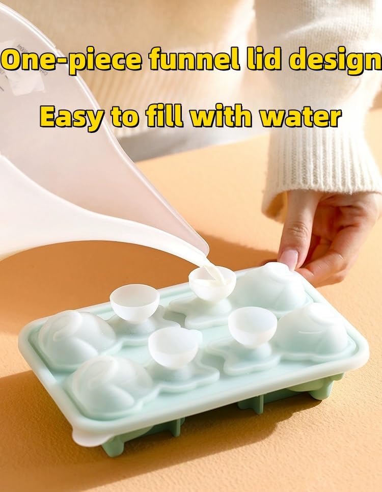 Cute 3D Cat Silicone Ice Cube Tray Mold Cartoon Animal Ice Box BPA-Free (Grey)