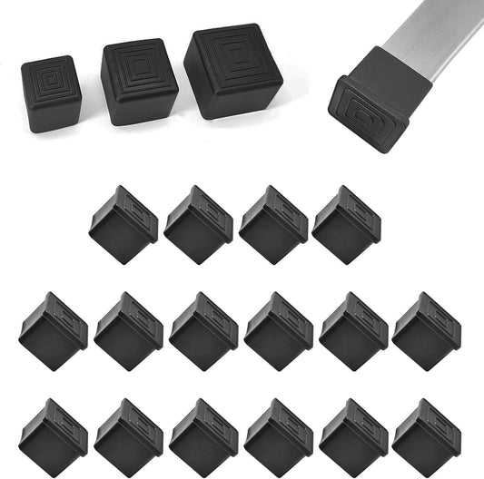 16 Pcs 2" x 2" Square Rubber Chair Leg Caps, PVC Table Leg Covers, Flexible & Anti-Slip Furniture Leg End Caps, Chair Leg Floor Protectors for Bar Stool Leg Patio Indoor, Black