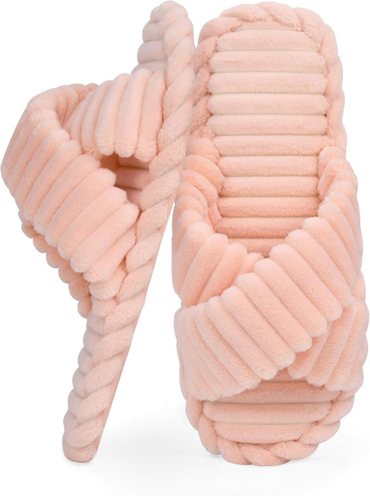 ZOORON Women's Cozy Slippers Crossbands & Durable Foam - Soft Plush Lined Non-Slip Indoor Outdoor Open Toe Shoes Trendy Gift