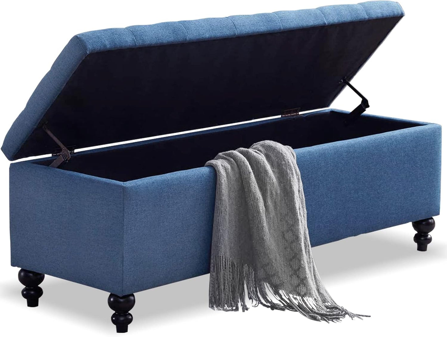 Storage Ottoman 50.2 Inches Upholstered Fabric Storage Ottoman Bench，Button Tufted Ottoman with Storage for Living Room (Blue-TP)