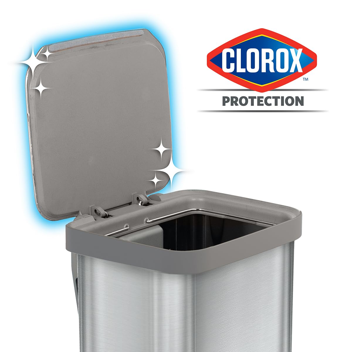 Glad Stainless Steel Step Trash Can, Series 2 with Clorox Protection - Large Metal Kitchen Garbage Bin with Soft Close Lid, Foot Pedal and Waste Bag Roll Holder, 13 Gallon