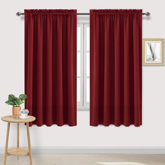 DWCN Burgundy Room Darkening Blackout Curtains - Thermal Insulated Privacy Energy Saving Window Curtain Drapes 52 x 63 inch Length, Set of 2 Bedroom Living Room Curtains