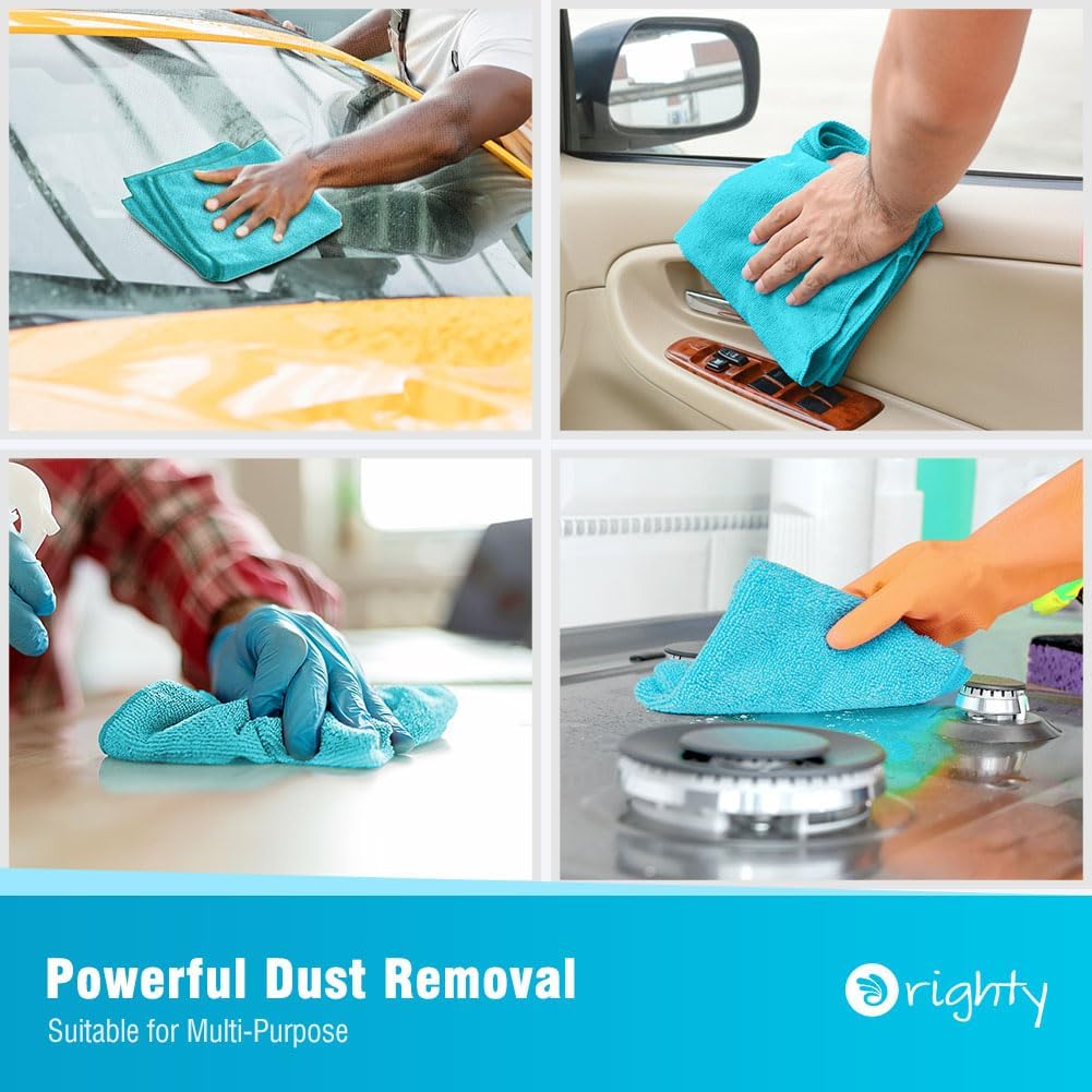 Orighty Microfiber Cleaning Cloth, 12 Pack Microfiber Towels for Cars, Highly Absorbent Car Cleaning Supplies, Lint Free Cloths Clean Rags for Car Care, House, Kitchen, 12x12 inch, Blue