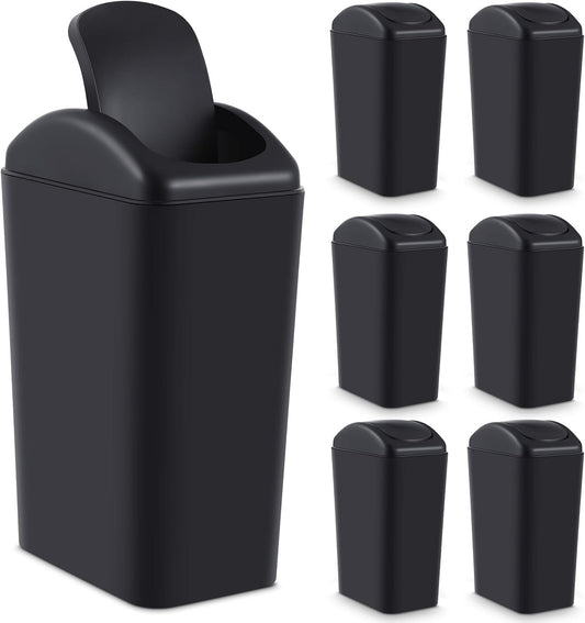 Hoolerry 4 Pcs 3 Gallon/12 Liter Small Trash Can Plastic Kitchen Garbage with Lid Small Trash Bin for Bathroom Office Bedroom Kitchen Waste Outdoor (Black)