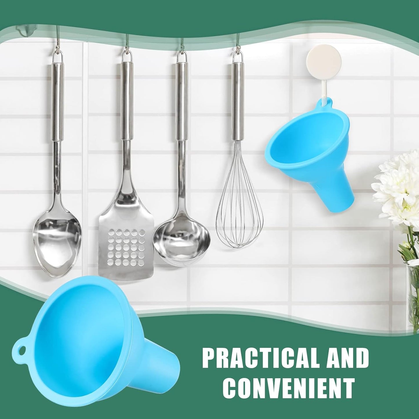 Silicone Funnels 4 Pieces Wide Mouth Funnel Flexible Condiment Sauce Canning Set for Home Restaurant Kitchen Squeeze Bottles Jars Cans, 3.2 x 1 Inch